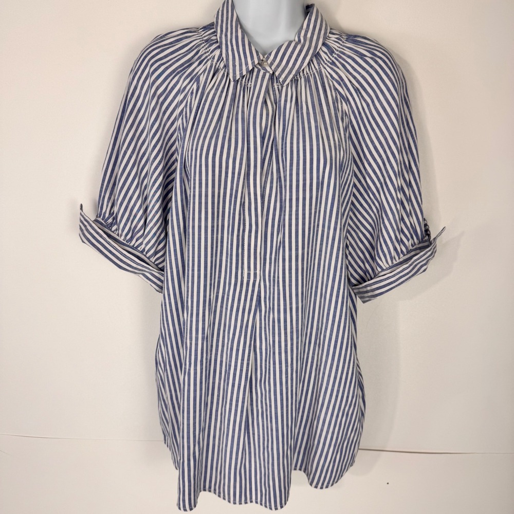 Max Studio London Blouse Women XL Lavender Striped Short Sleeve Casual Work Top